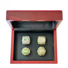 Green Bay Football Championship Rings Set (4 PCS) – Collector’s Memorabilia with Wooden Display Box