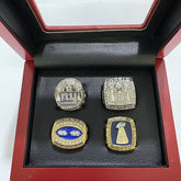 New York Football Championship Rings Set (4PCS) – Limited Edition Commemorative Collectible with Wooden Box
