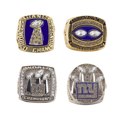 New York Football Championship Rings Set (4PCS) – Limited Edition Commemorative Collectible with Wooden Box