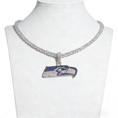 Seattle Emblem Necklace with Heart Tennis Chain – Iced Out Fan Jewelry Gift