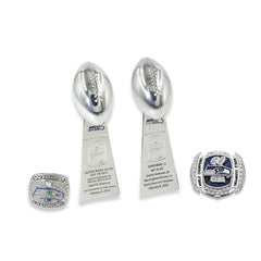 Seattle Football Championship Trophy & Ring Set – 2013 & 2025 Season Replica Collection