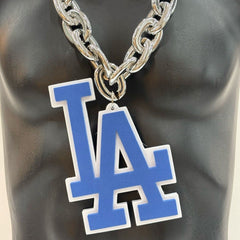 Los Angeles Big Fan Chain Necklace 3D Foam Letter Emblem Silver 34" Chain