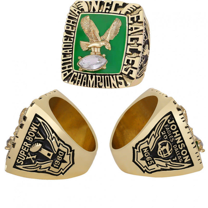 5-Piece Philadelphia Replica Championship Rings Set - Football Championship LII & NFC Champions Collectible with Wooden Gift 