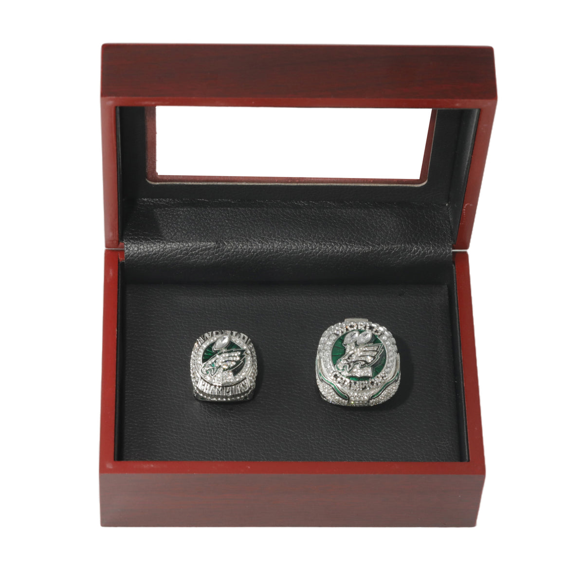 Philadelphia Football Championship Rings Set (2 Rings) – Limited Edition Collectible with Wooden Box