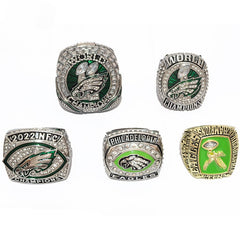 5-Piece Philadelphia Replica Championship Rings Set - Football Championship LII & NFC Champions Collectible with Wooden Gift 