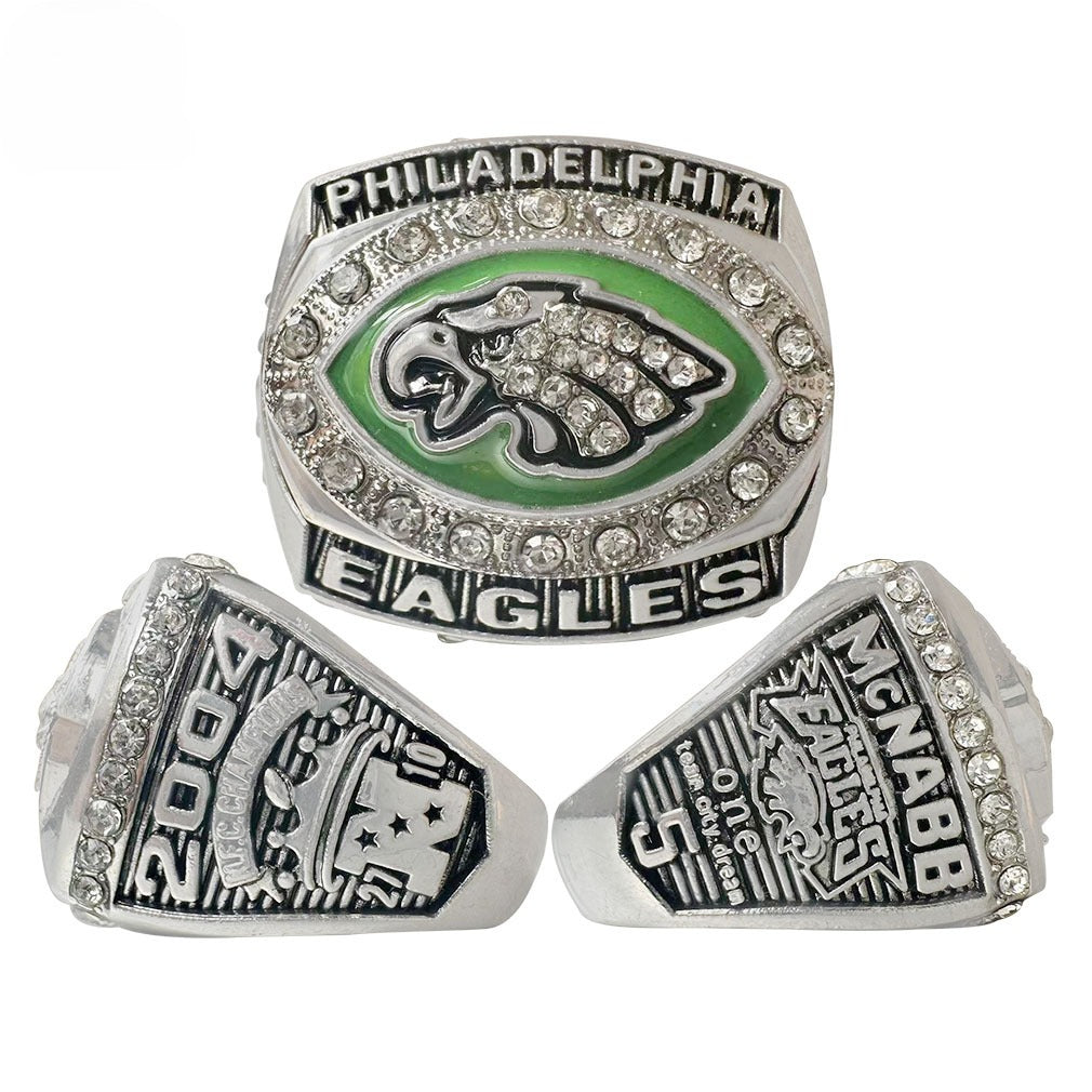 5-Piece Philadelphia Replica Championship Rings Set - Football Championship LII & NFC Champions Collectible with Wooden Gift 
