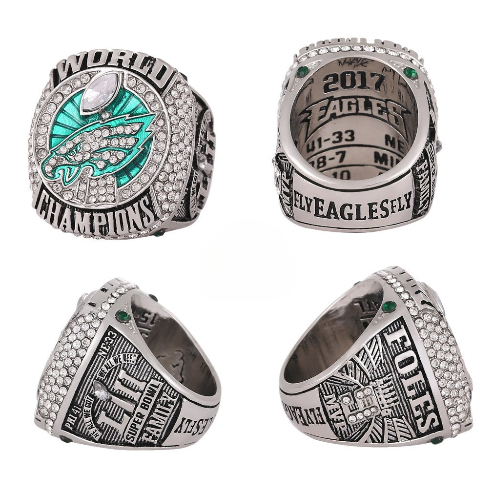 5-Piece Philadelphia Replica Championship Rings Set - Football Championship LII & NFC Champions Collectible with Wooden Gift 