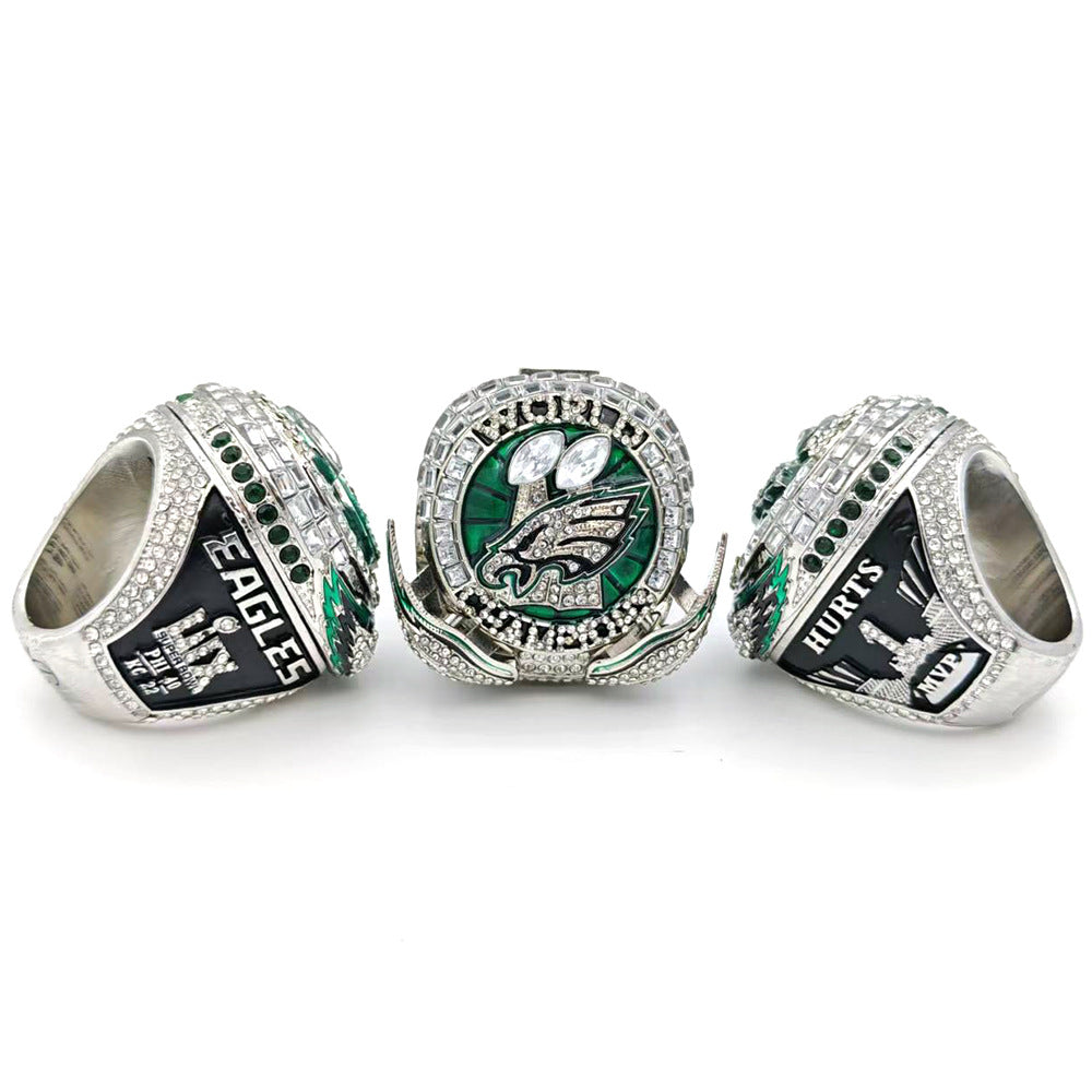 5-Piece Philadelphia Replica Championship Rings Set - Football Championship LII & NFC Champions Collectible with Wooden Gift 