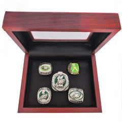 5-Piece Philadelphia Replica Championship Rings Set - Football Championship LII & NFC Champions Collectible with Wooden Gift 