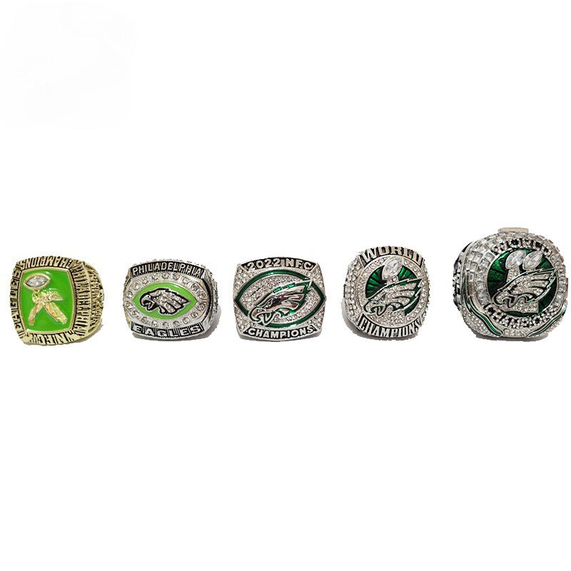 5-Piece Philadelphia Replica Championship Rings Set - Football Championship LII & NFC Champions Collectible with Wooden Gift 