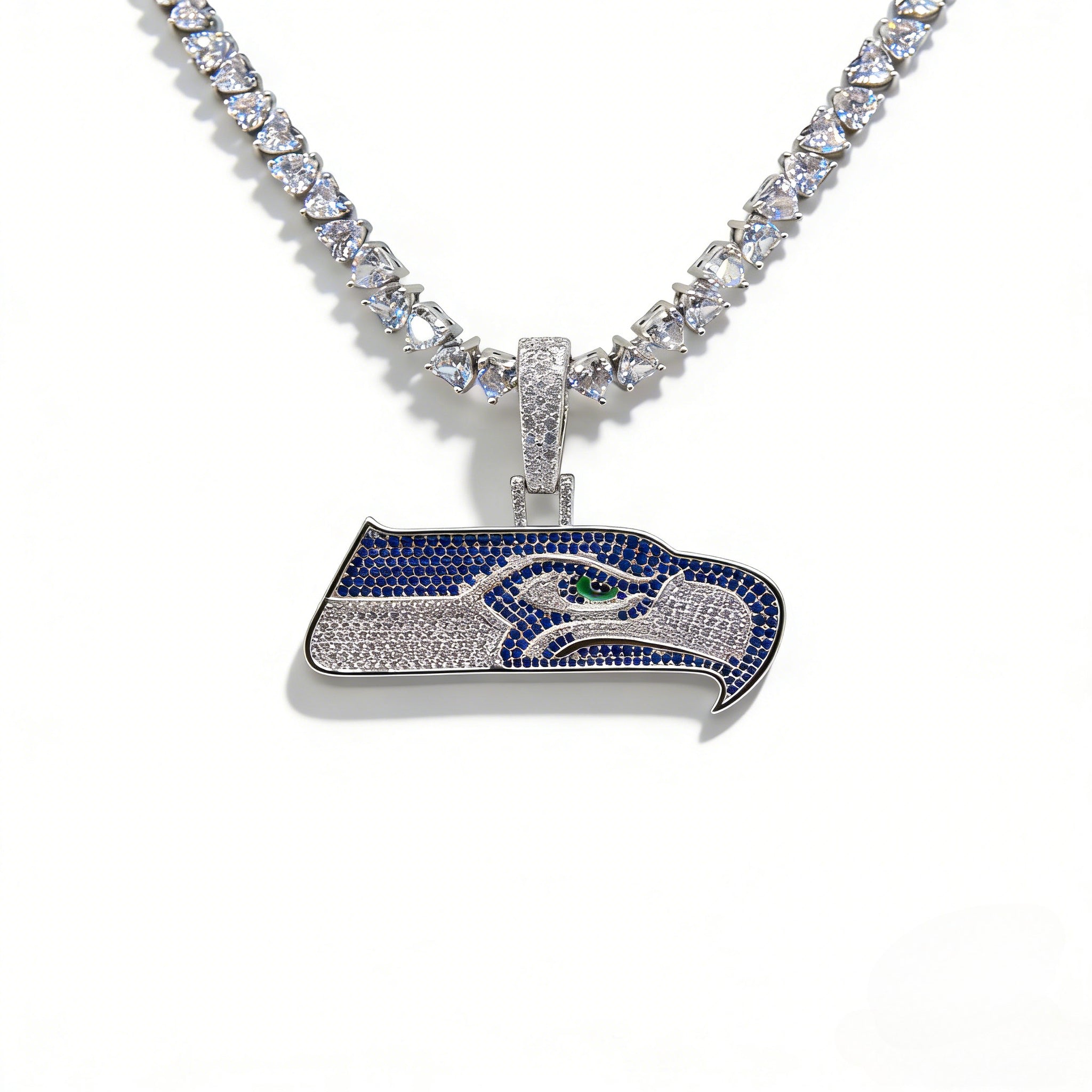 Seattle Emblem Necklace with Heart Tennis Chain – Iced Out Fan Jewelry Gift