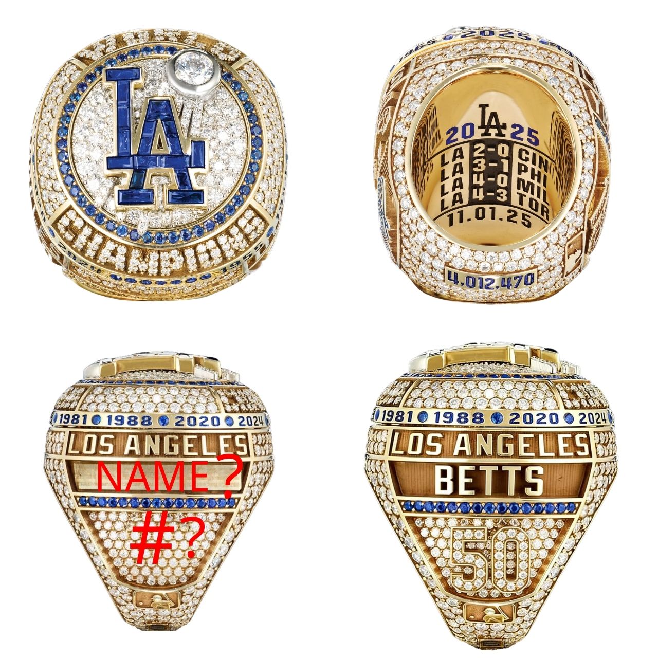 Personalized 2025 Los Angeles Baseball Championship Ring – Custom Name & Number - Ring Ceremony Edition